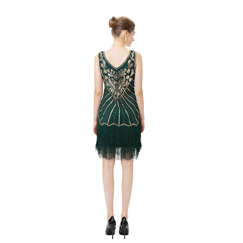 MK1525-Vintage Evening Gown Tassel Dress