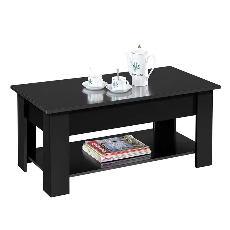 Современный деревянный подъемный журнальный столик SmileMart 38,6 дюйма с нижней полкой, черный