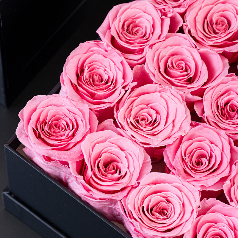 Eternal Rose a-level hitam kotak hadiah persegi dengan 16 buah, Hari Valentine, Natal, hadiah Hari Ibu, hadiah pesta liburan