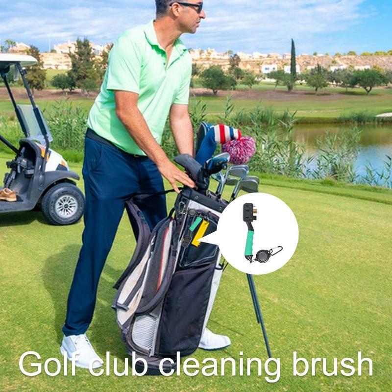 Sikat pembersih klub Golf sikat gosok klub Golf untuk membersihkan sikat Golf alur alat Golf berguna dengan klip Carabiner ergonomis
