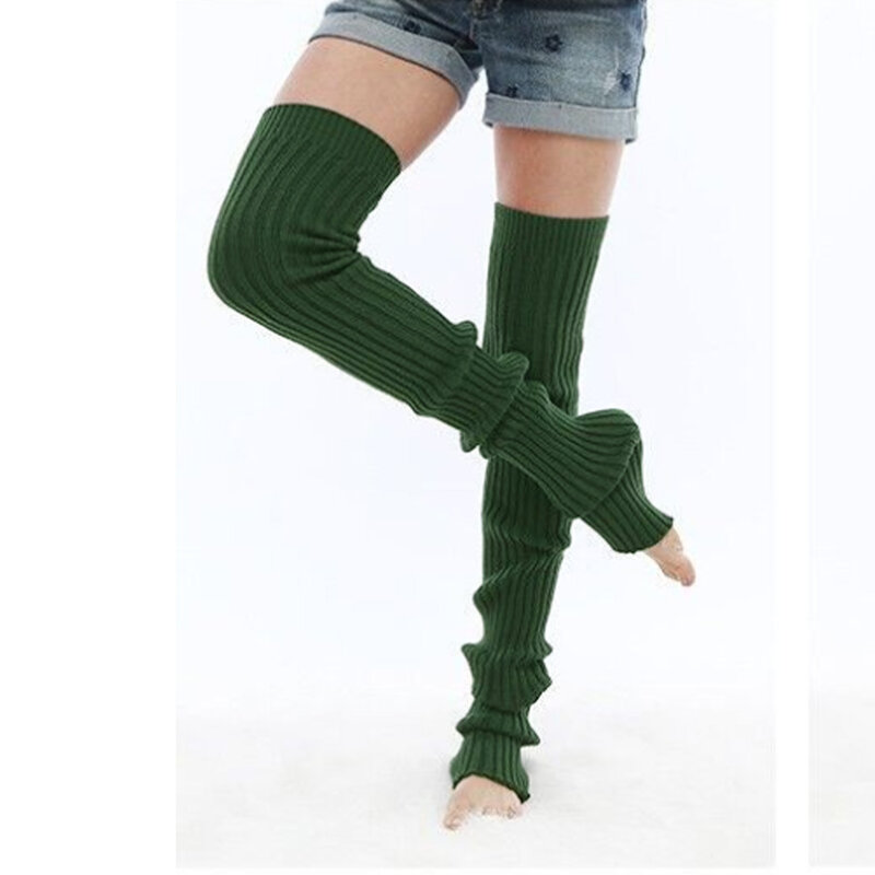 Calcetines de baile para mujer, medias largas y gruesas de lana tejidas por encima de la rodilla, almohadillas calientes para invierno