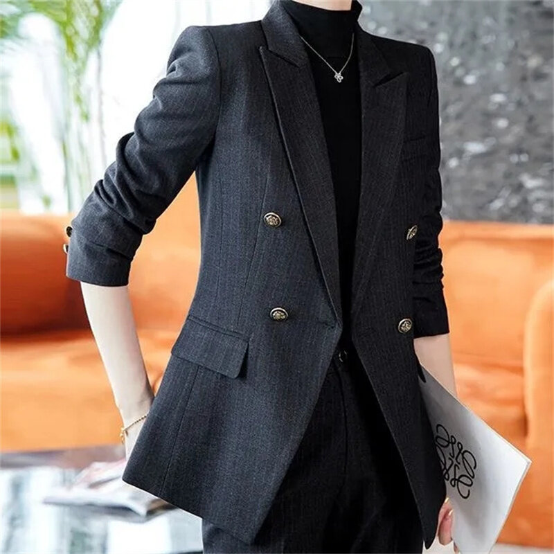 Stylish Black Blazer Suit Jackets for Women's professional formal attire 2024 New Korean Work Blazers Coat Office Lady Suit Tops