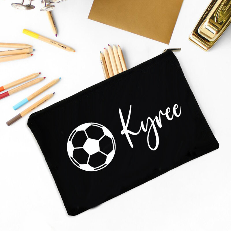 Personalisasi Sepak Bola Pensil Tas Nama Kustom Pensil Kotak Perlengkapan Alat Tulis Sekolah Penyimpanan Tas Natal Ulang Tahun Hadiah untuk Anak-anak