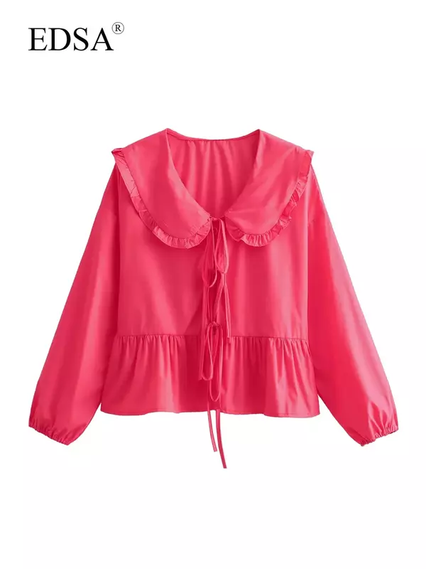 Женская элегантная рубашка с оборками BRIF 2024, летняя блузка с круглым воротником и рукавами-фонариками, милый мягкий Топ