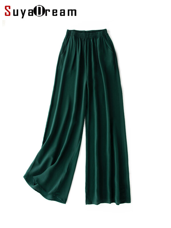 SuyaDream – pantalon à jambes larges pour femmes, 100% soie véritable, solide, élastique, longueur cheville, bureau, Chic, noir, printemps automne, 2022