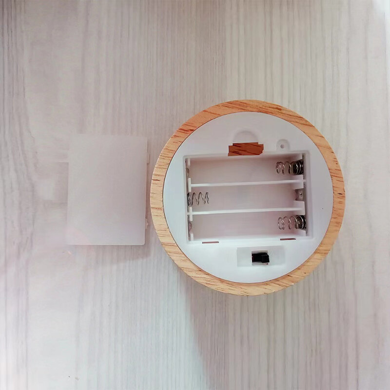 Batterie Betrieben 8cm Runde Holz LED Licht Dispaly Standfuß Halter 3D Tisch Nacht Lampe Basis Kristall Glas Harz kunst Ornamente