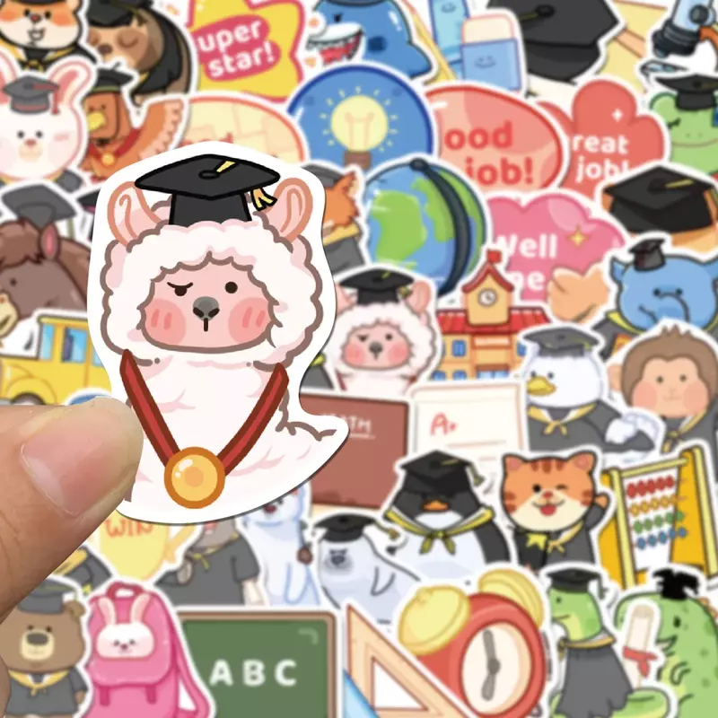 50pcs Kawaii Cartoon Animal Graduation Reward Stickers Teacher Reward Encourage Kids Scrapbook Decorative Stickers