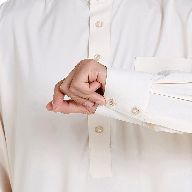 Men's Saudi Arabic Thobe Jubba Dishdasha Long Sleeve Robe Ramadan Muslim Dress Middle East Islamic Clothing