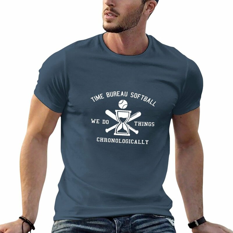 Time Bureau Softball camiseta para hombres, camisas de sudor, blusa vintage, camisetas negras