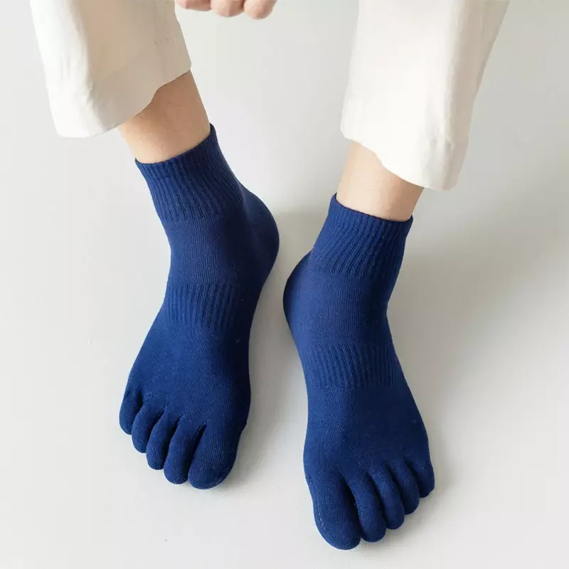 Calcetines deportivos de algodón para hombre, medias tobilleras de cinco dedos, transpirables, de malla, a la moda, absorbentes de sudor, de alta calidad