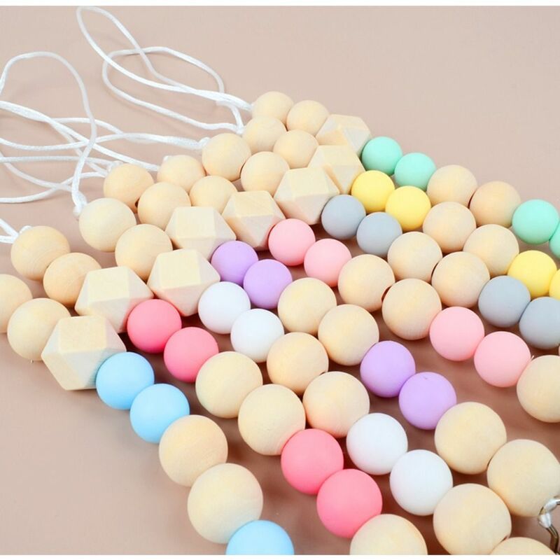 Dummy Clips Pacifier Holder Clips Wood Round Space Beads Baby Pacifier Chain Soother Holder Nipple Holder Clips
