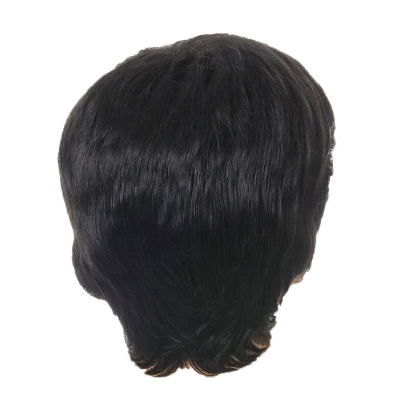 Modna peruka krótki czarny męskie proste peruka syntetyczna dla mężczyzn realistyczne naturalne peruki z czarnym tupecikiem
