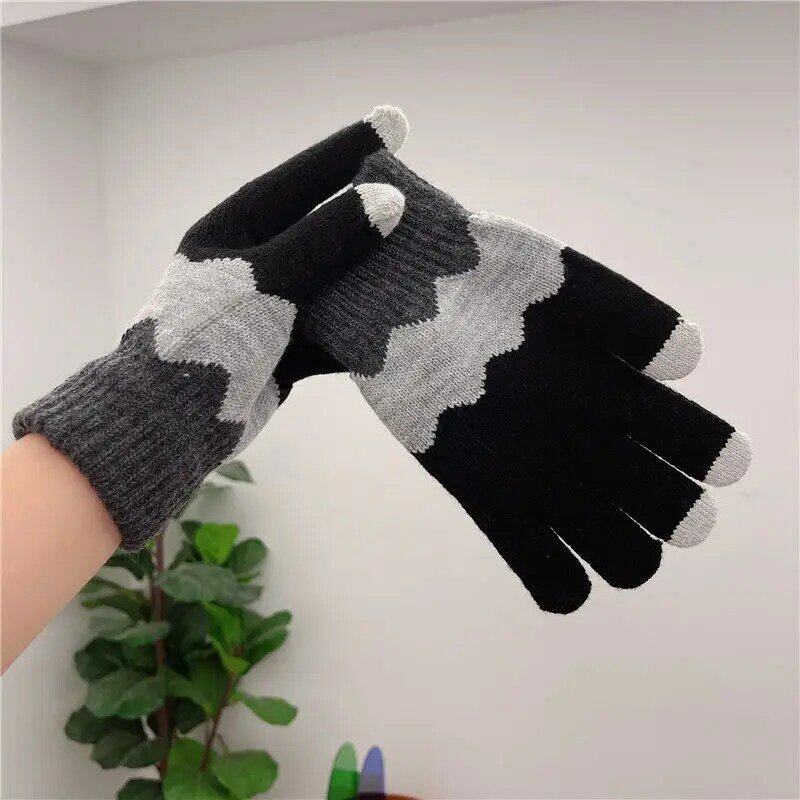 Women's Winter Touch Screen Gloves Girl Cute Fashion Full Finger Cashmere Knitted Warm Hand Thickened Outdoor Cycling Mittens