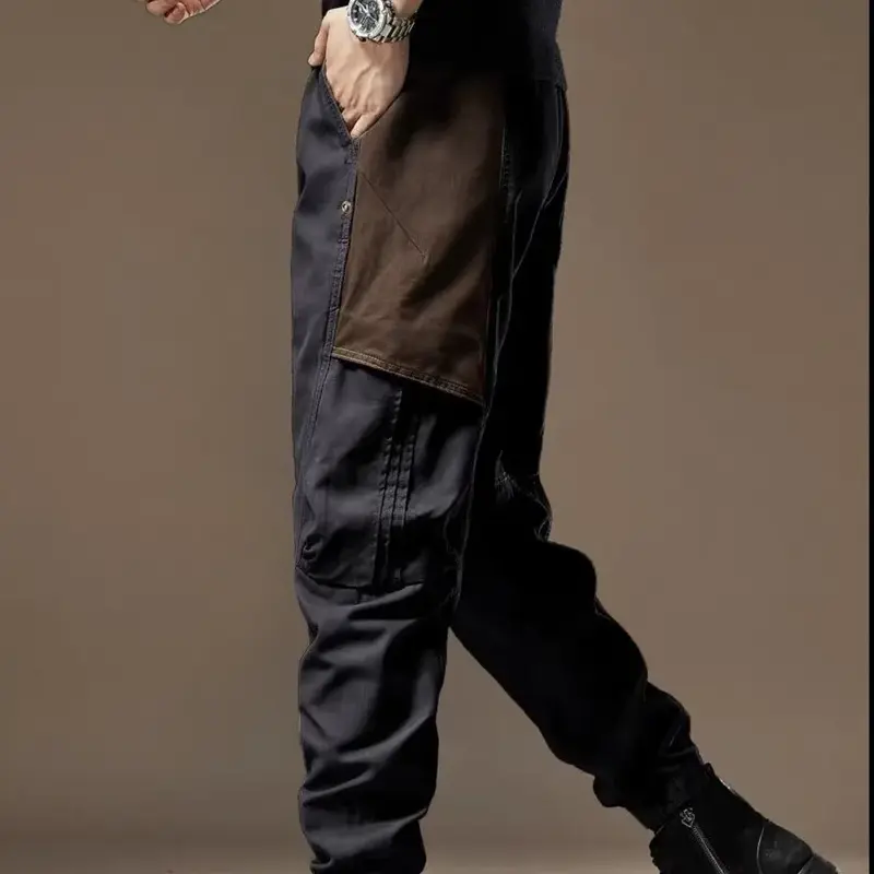 Классные и повседневные однотонные мужские джинсовые брюки, новинка 2024, модная уличная одежда с контрастным дизайном для мужчин