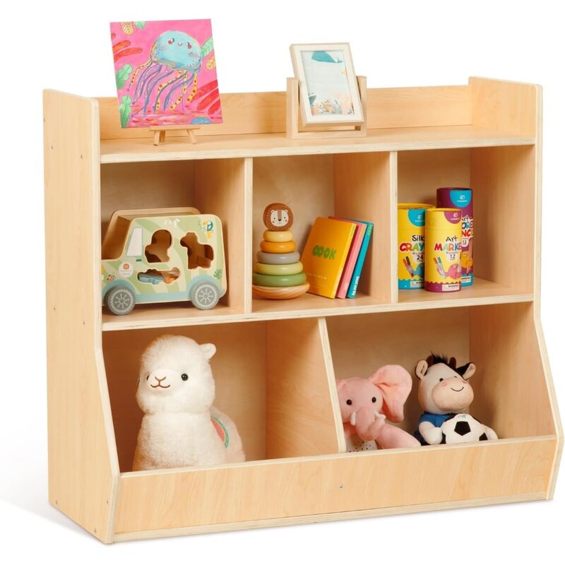 Playroom Desk Organizing 3 Tier Montessori Bookshelf Large Capacity for Kids Bedroom Wood Shelving Nursery Storage Locker Shelf