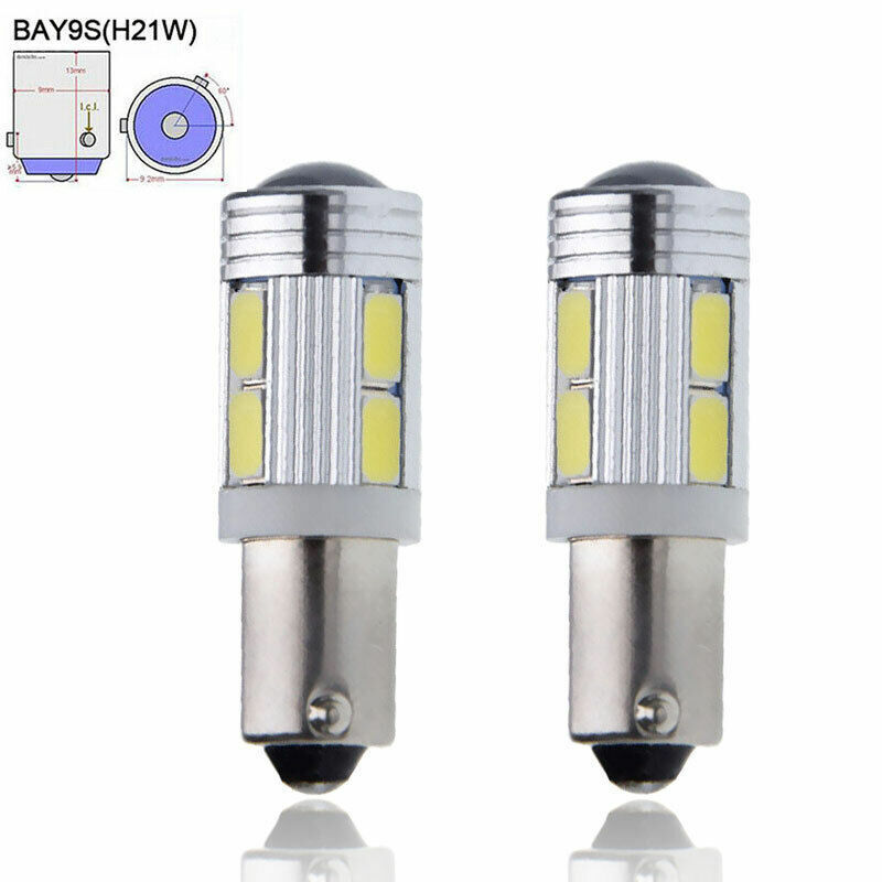 مؤشر LED أبيض لمبة إضاءة جانبية خلفية للقيادة ، BAY9s ، H21W ، 10 SMD ، K ، 2