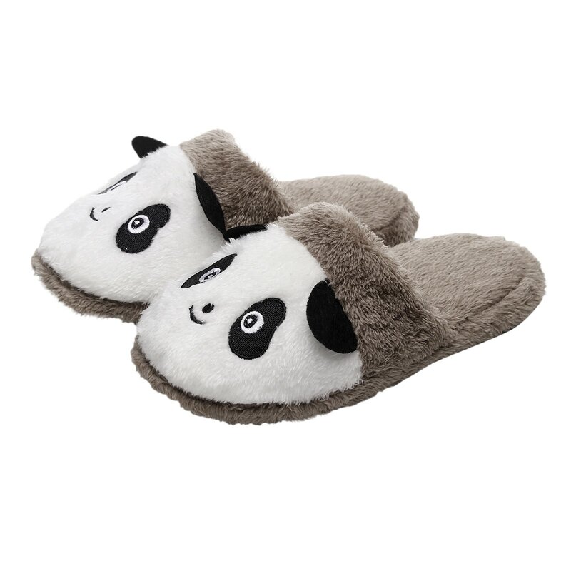 Zimowe ciepłe futrzane kapcie miękkie antypoślizgowe z polaru pluszowe domowe śliczne Panda buty halowe z płaskim noskiem wygodne zwykłe kapcie