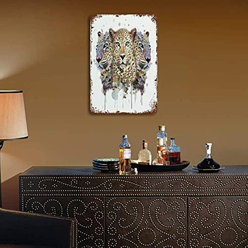 Impressão animal do leopardo, parede do sinal da lata pintura de ferro decoração da parede arte retro placas cartaz pendurado decoração para interior