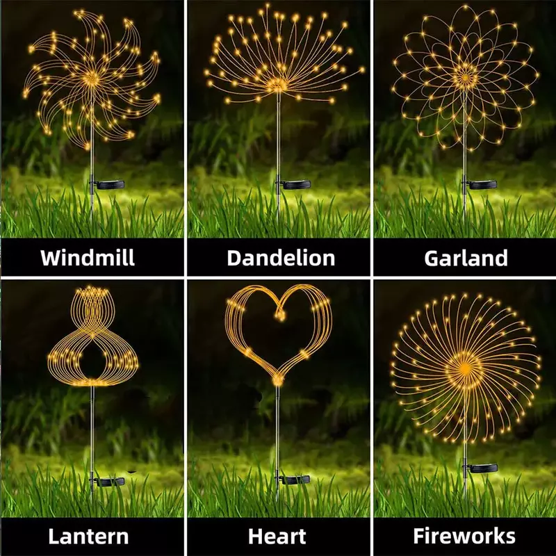 LED Solar Firework Lights para decoração do jardim, impermeável Fairy Lights, Outdoor Dandelion Lawn Lamp, Landscape Decor