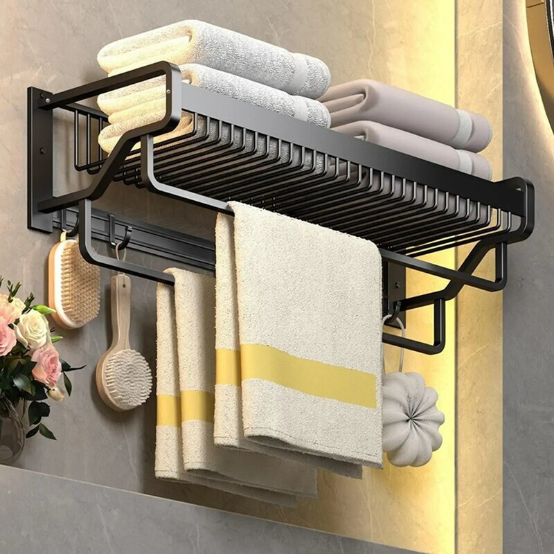 Czarny wieszak na ręczniki uchwyt na półkę pralnia łazienkowa metalowa konstrukcja solidna