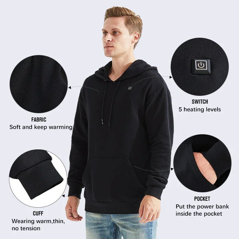 Herbst männer USB Beheizte jacke hoodies Mode Langarm Casual Mantel frauen Sweatshirt Mit Kapuze Übergroßen Beheizte Kleidung