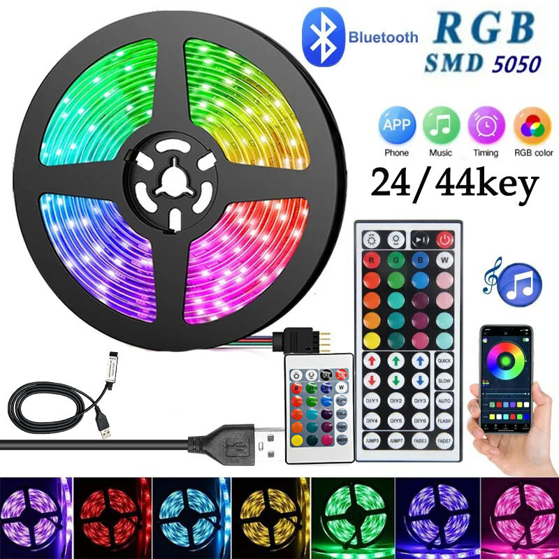 Led Strip Light Muziek Sync Kleur Veranderende Bluetooth App Controle Strip Slaapkamer Decoratie 5050 Rgb Led 44 Key Tv Backlight
