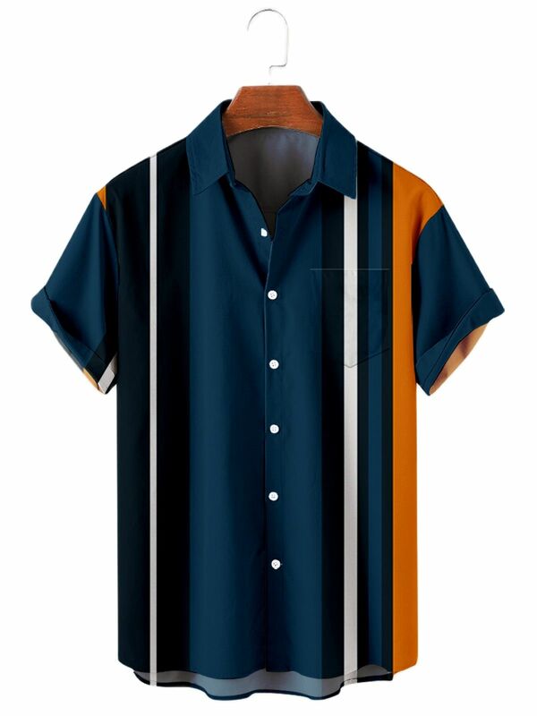 Camisa hawaiana de manga corta para hombre, Camisa de rayas coloridas, Top informal de gran tamaño, 5XL, 2024