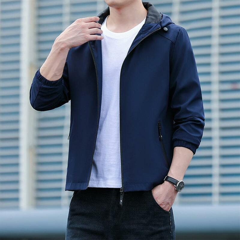 Respirável elegante estilo coreano cordão hoodie masculino jaqueta com zíper fecho streetwear