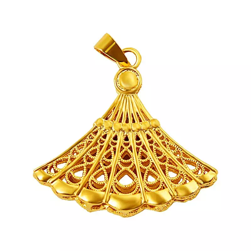Mosiężne złote platerowany starożytny wisiorek w kształcie wachlarza galwanizowany imitacja złota biżuteria damska wisiorek naszyjnik prezent