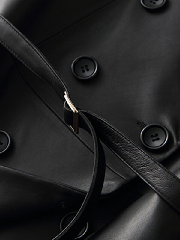 Nerazzurri-Blazer preto de couro falso para mulheres, cinto de manga comprida, jaqueta de couro, roupas femininas, recém-chegados, 5XL, 6XL, 7XL, 2022