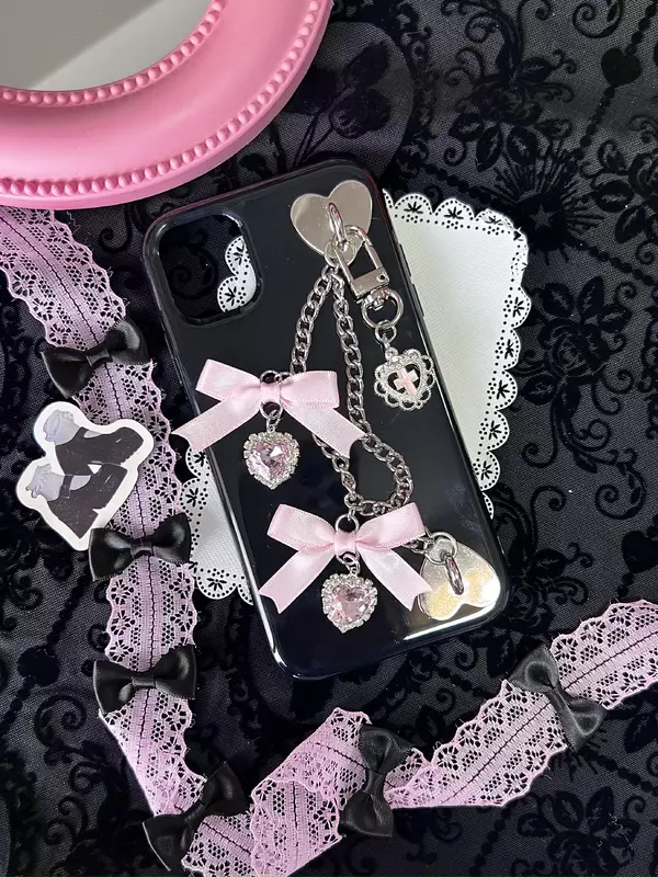 Dophee casing ponsel Lolita imut asli model Punk, casing pelindung ponsel lunak motif berlian imitasi pita IPhone 11 12 13 14 15 Promax untuk anak perempuan