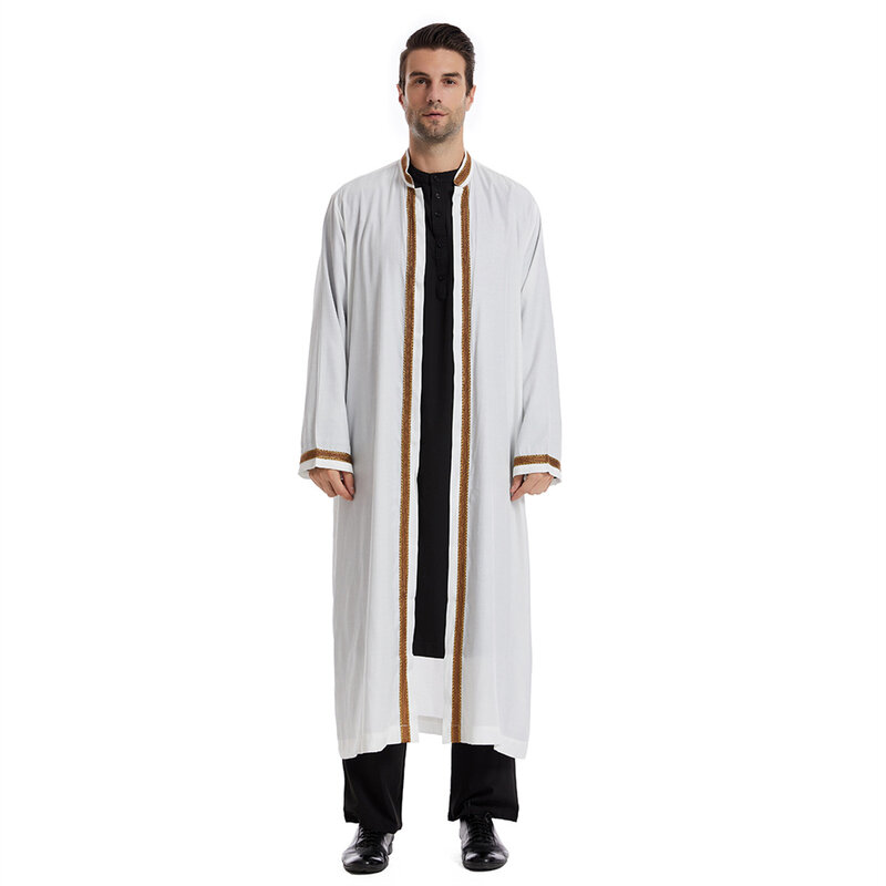 Jubah Ramadan Kaftan jubah terbuka pria mantel kardigan Kimono Arab Saudi Jubba Thobe pakaian tradisional Islam gaun Abaya Muslim