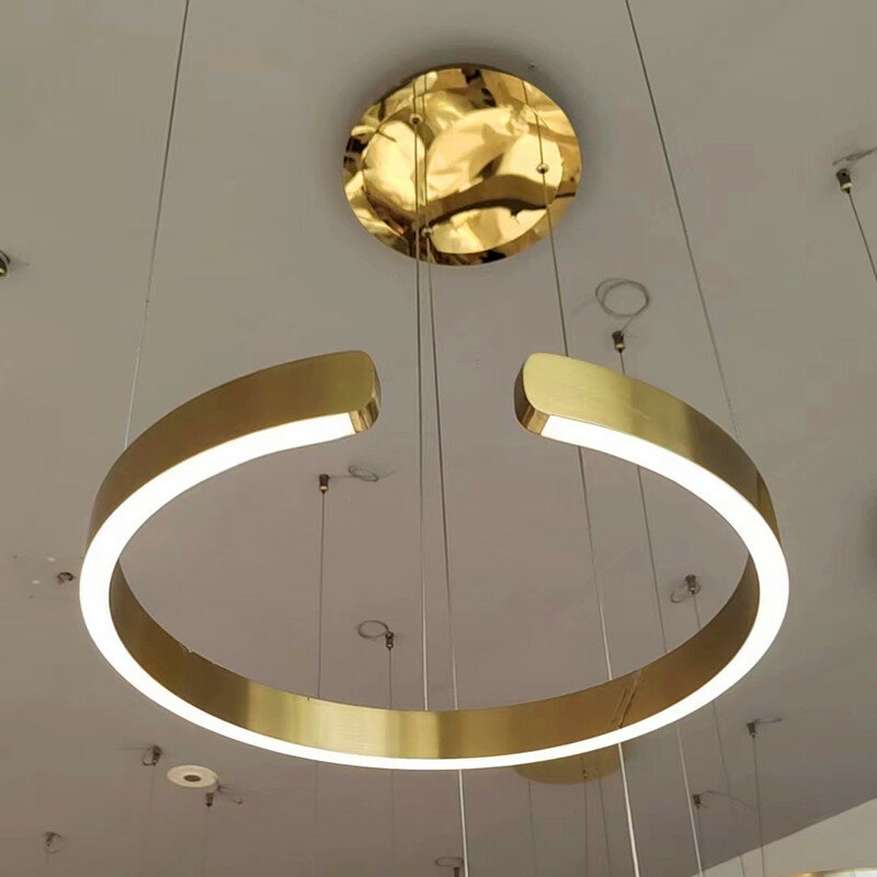 Postmoderne Lichte Luxe C-Vormige Roestvrijstalen Huisdecoratie Restaurant Kroonluchter Studie Gold Plating Led Verlichting