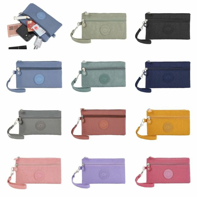 Letter Zipper Coin Purse With Lanyard Waterproof Simple Money Handbag Large Capacity Card Holder Double Layer Wallet Shopping
