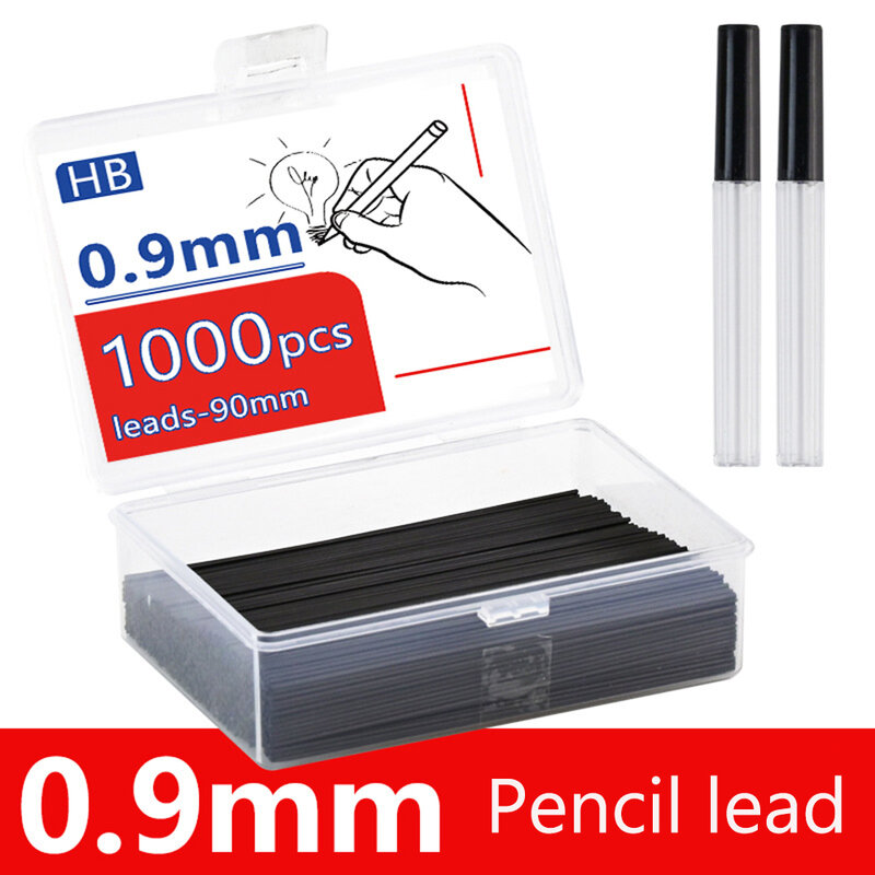 Recargas de lápis mecânico apagáveis, chumbo grafite, escrita do estudante, estacionária, 1000pcs por caixa, 0,9mm