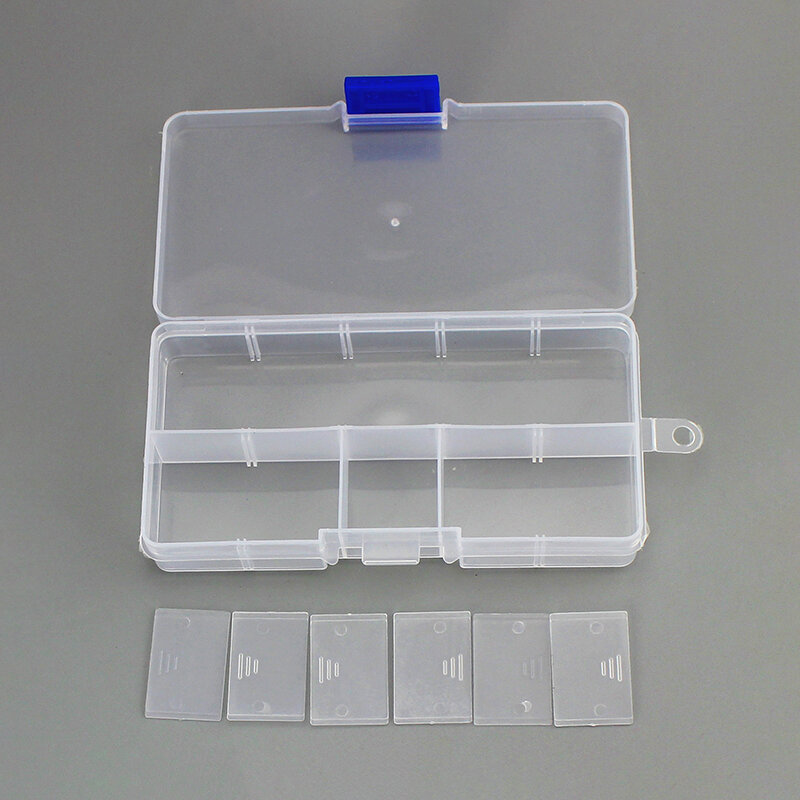 Caja de almacenamiento de plástico para joyería, contenedor ajustable para cuentas y pendientes, caja rectangular, 10 ranuras