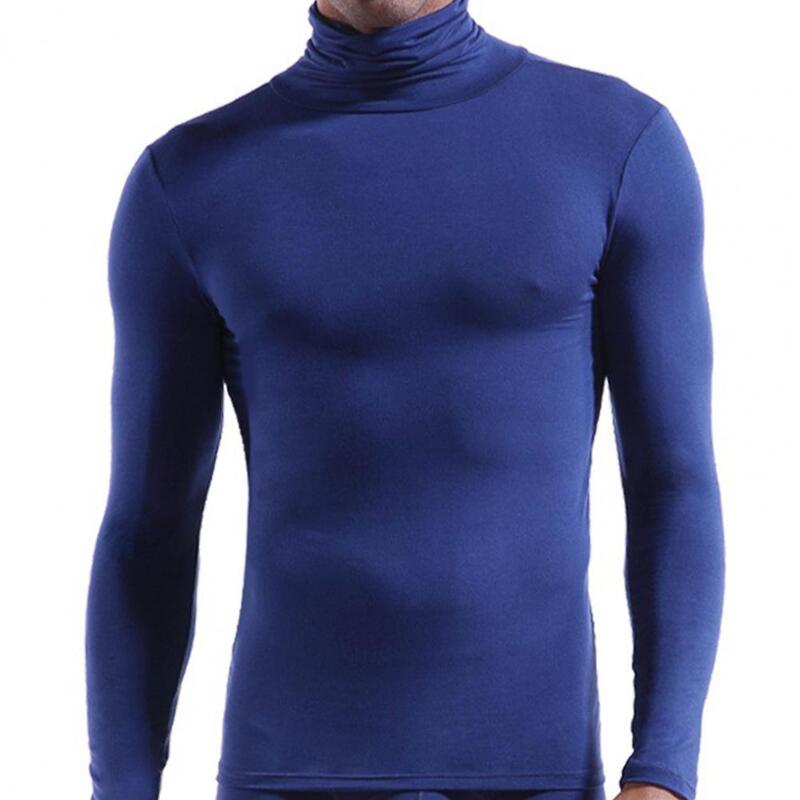 Camiseta de manga comprida slim fit masculina, camisa base térmica, monocromática, gola alta, tops de roupa interior térmica, inverno, fina
