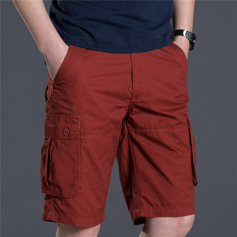 Sommer Männer Baumwolle lose Cargo Shorts Streetwear Mode männliche Kleidung Rotwein 4 Taschen gerade 5 Punkte dünne lässige kurze Hosen