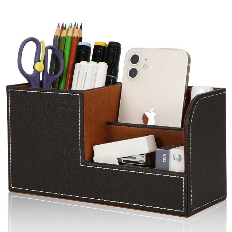 Petit porte-stylo en cuir PU marbré, boîte à crayons, support de téléphone portable, porte-carte de visite, boîte de rangement de bureau, nouveau