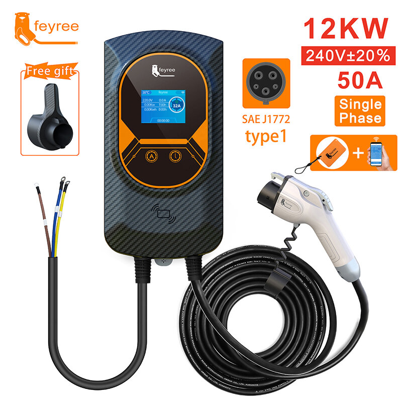 feyree EV Charger Type1 EVSE Wallbox 32A 7.6KW 40A 9.6KW 50A 12KW  1Phase  j1772 Adapter APP Control for Electric Vehicle Car