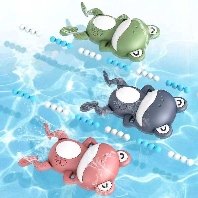 Wind Up Assorted Color Baby Bath Clockwork Frog Float Toy For Kid Play Water Swim Race Game Spring Chained Bathtub Shower Gift