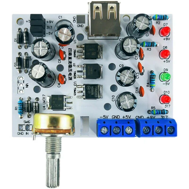 LM317 Adjustable Regulated Power Supply DIY Kit Positive and Negative 5V 9V Four Way DC Voltage Stabilizing Circuit Board