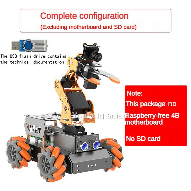 Masterpi 4wd Mecanum Robot Auto Met Camera 4 Dof Robot Arm Voor Raspberry Pi 4b/5 Robot Diy Kit Open Source Ai Python Starterkit