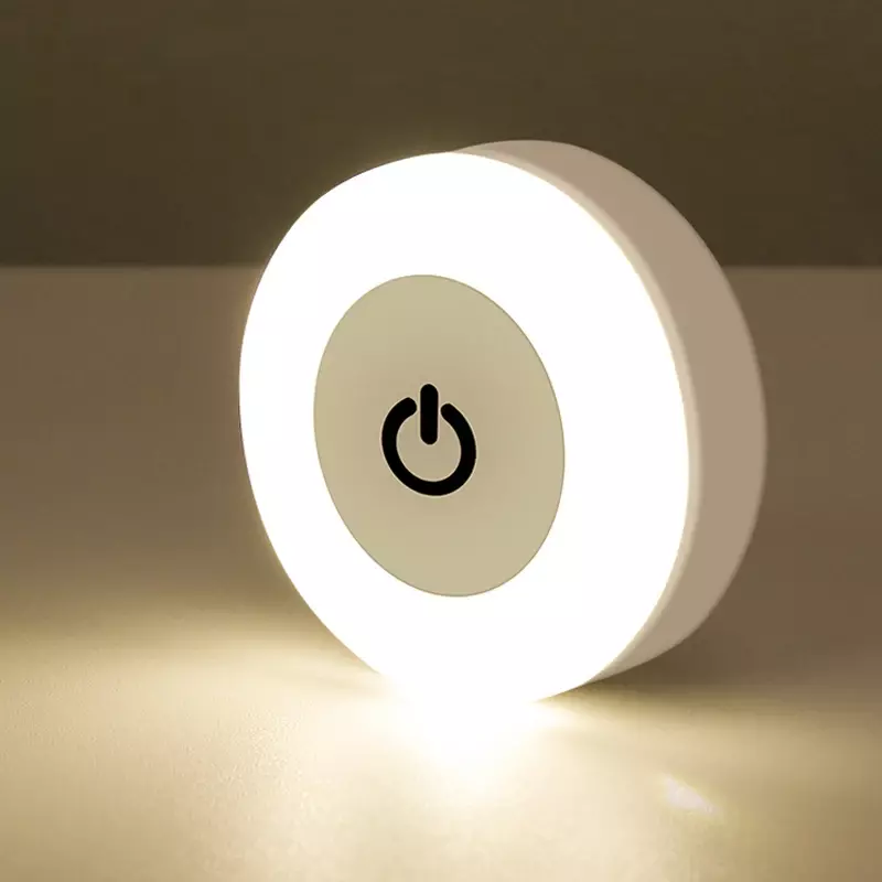 LED Lampu Malam Sensor Sentuh 3 Mode USB Isi Ulang Lampu Dinding Dasar Magnetik Bulat Portabel Peredupan Lampu Malam Dekorasi Kamar