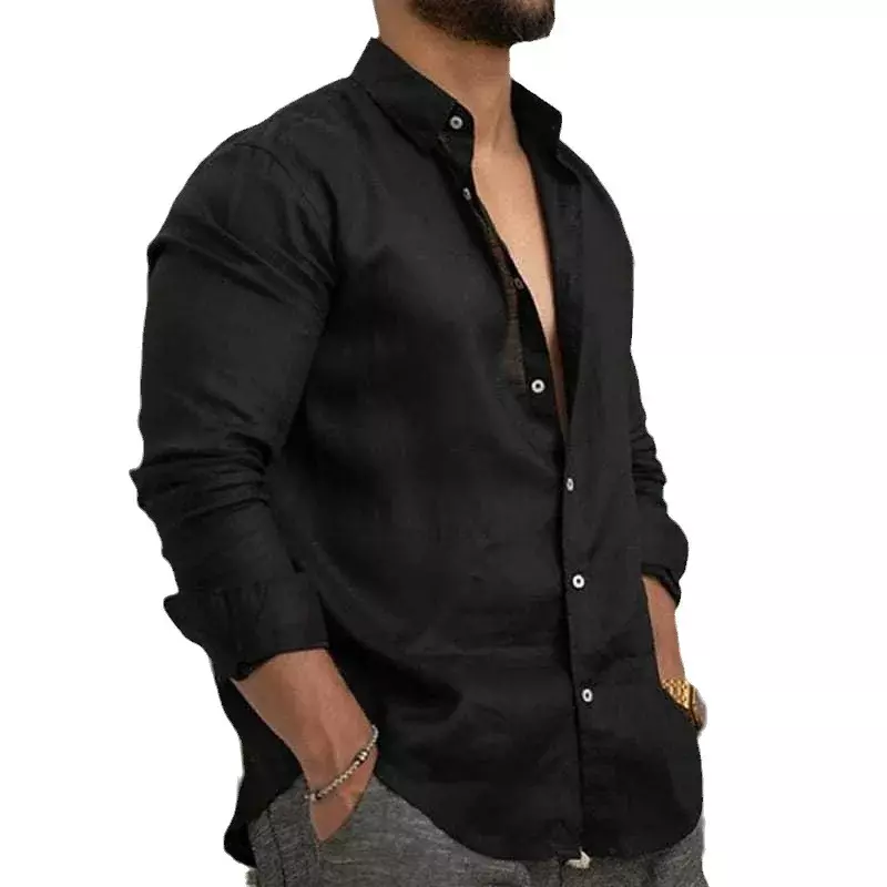 男性用のゆったりとしたカジュアルなリネンシャツ,快適なトップス,長袖,ビーチ用,高品質,新品