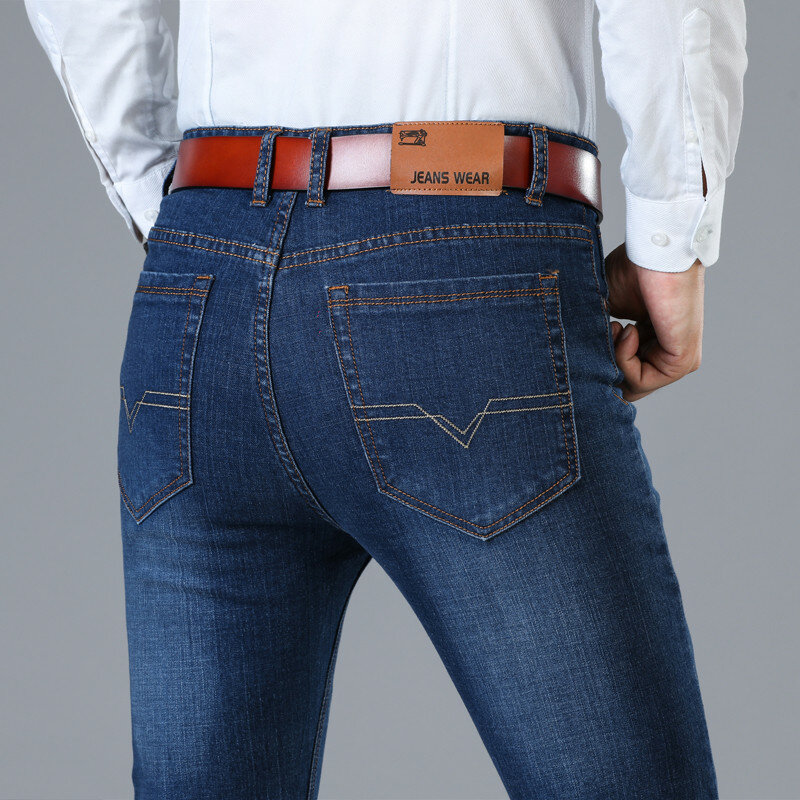 Celana Jeans pria klasik modis musim gugur, celana panjang jins pria kualitas tinggi musim semi 2023 melar