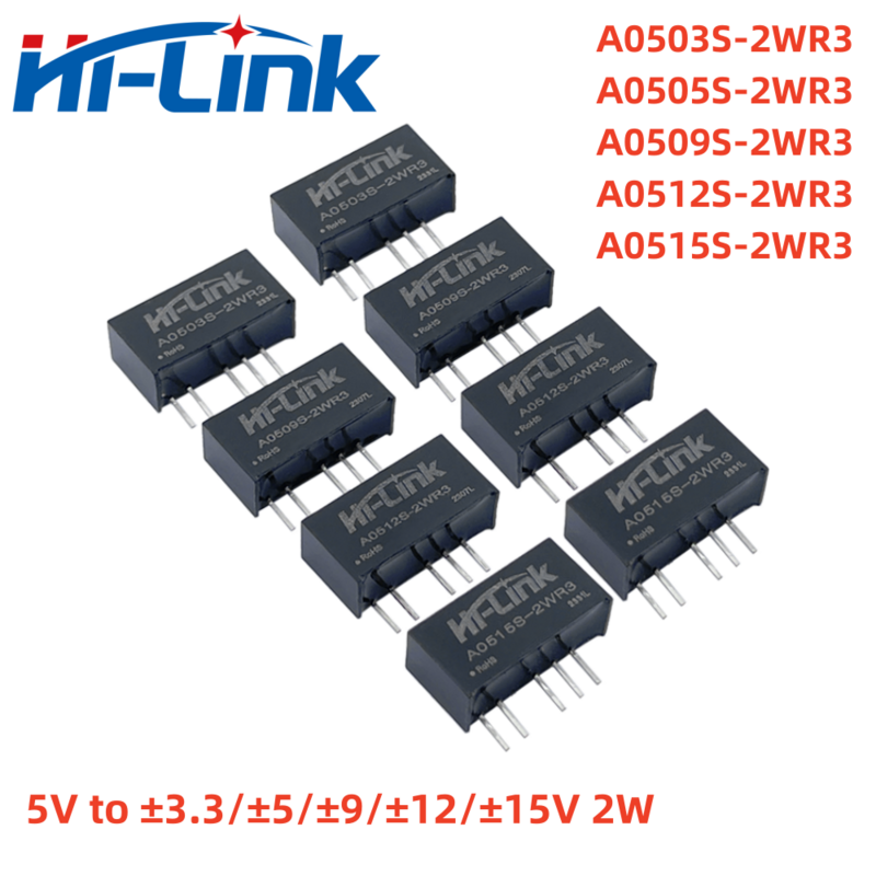 Hilink A0512S-2WR3, DC A0505S-2WR3 5V hingga ± 3.3V ± 5V ± 9V ± 12V ± 15V 2W modul catu daya terisolasi Output ganda