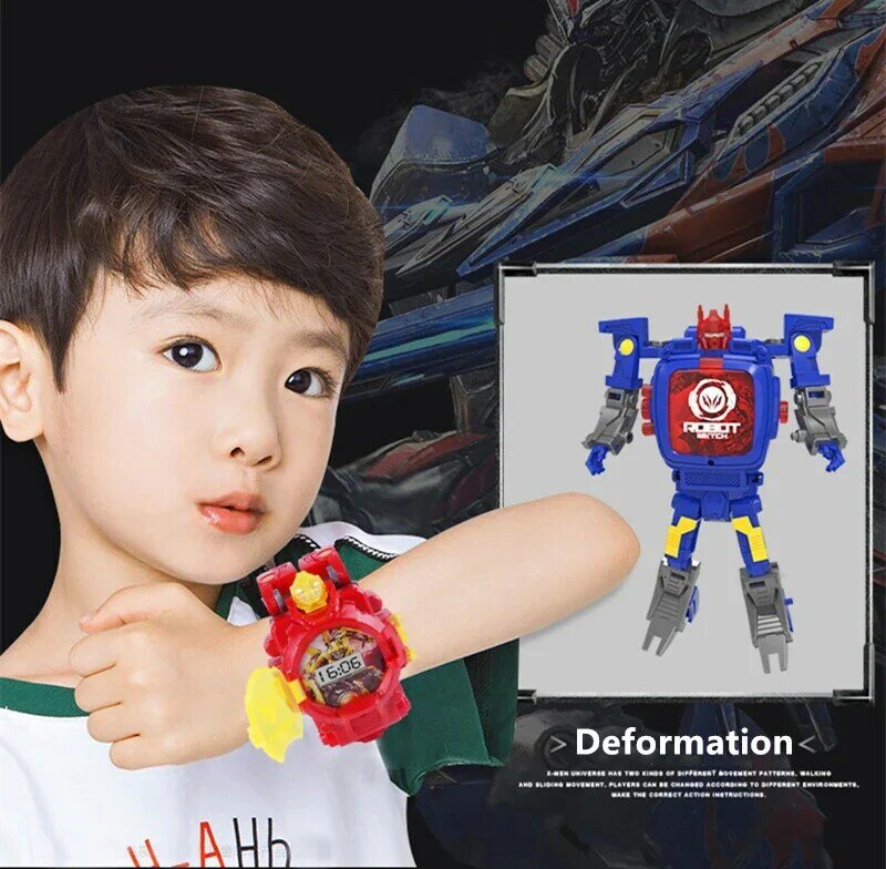 Jam Tangan Anak Kreatif Jam Tangan Elektronik Transformer Jam Tangan Robot Deformasi Anak Jam Tangan Anak Laki-laki Perempuan Mainan Edukasi Bayi