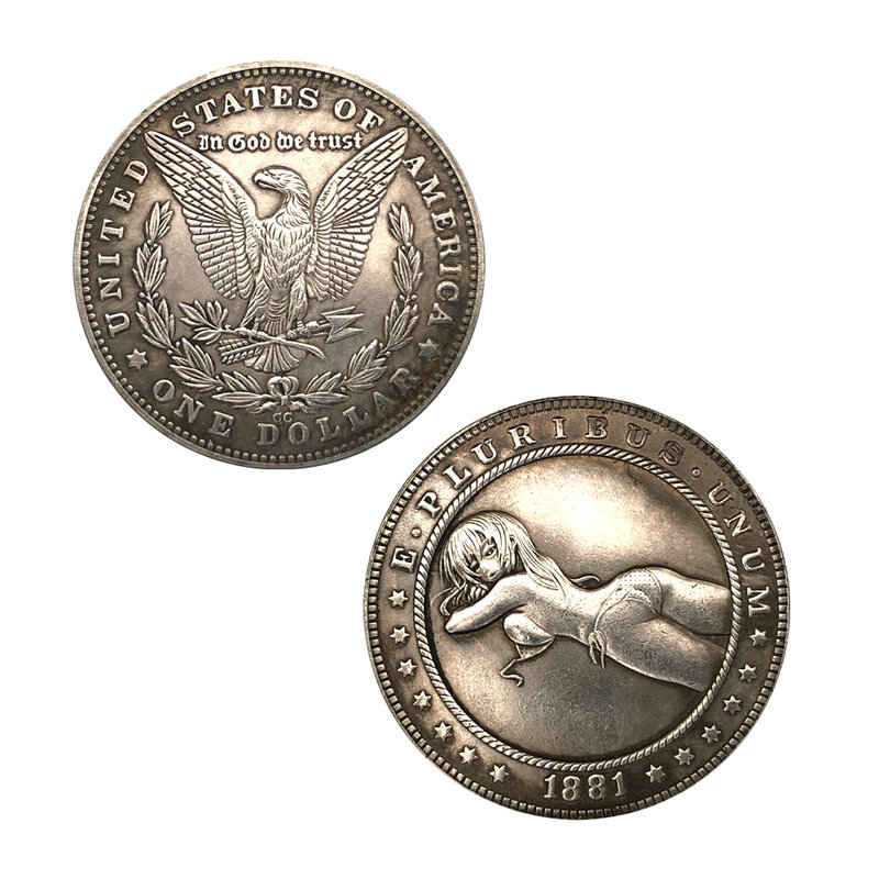 Monedas de pareja de arte 3D de lujo Sexy Liberty Girl, monedas de bolsillo divertidas, moneda de decisión conmemorativa, moneda de la suerte + bolsa de regalo