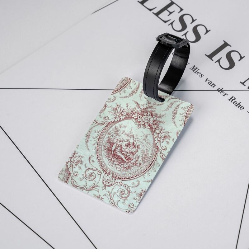 Vintage Classic French Toile De Jouy Navy Blue Motif Pattern Luggage Tags for Suitcases Cute Baggage Tags Privacy Cover ID Label